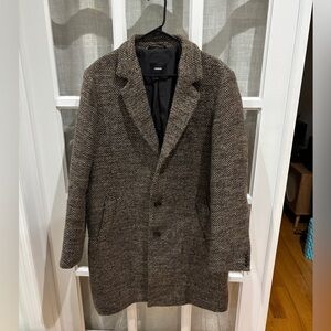 Express Men's Herringbone Trench Coat - Brown and Black